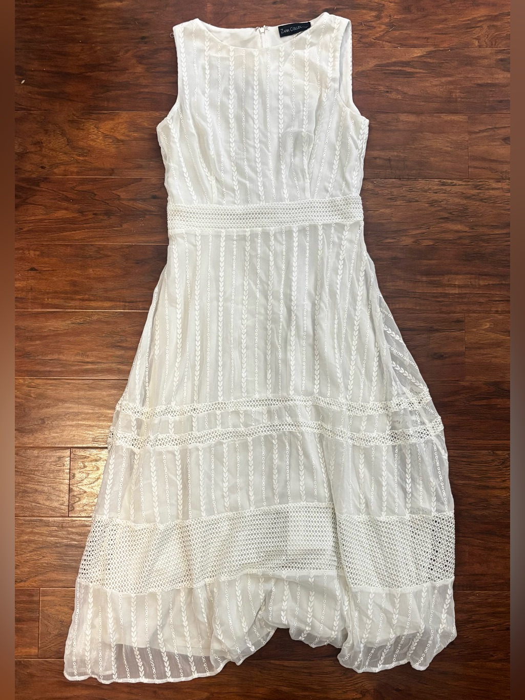 Sleeveless White Midi Dress With Lace Panels